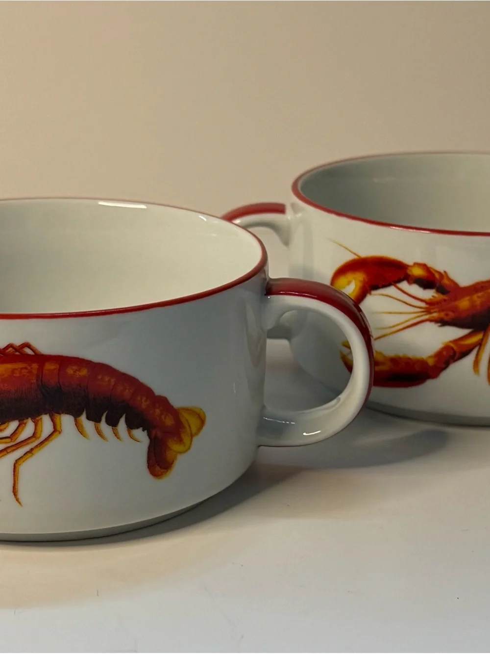 2 bayou banquet crawfish stackable soup mugs interlocking double‎ handle bowls